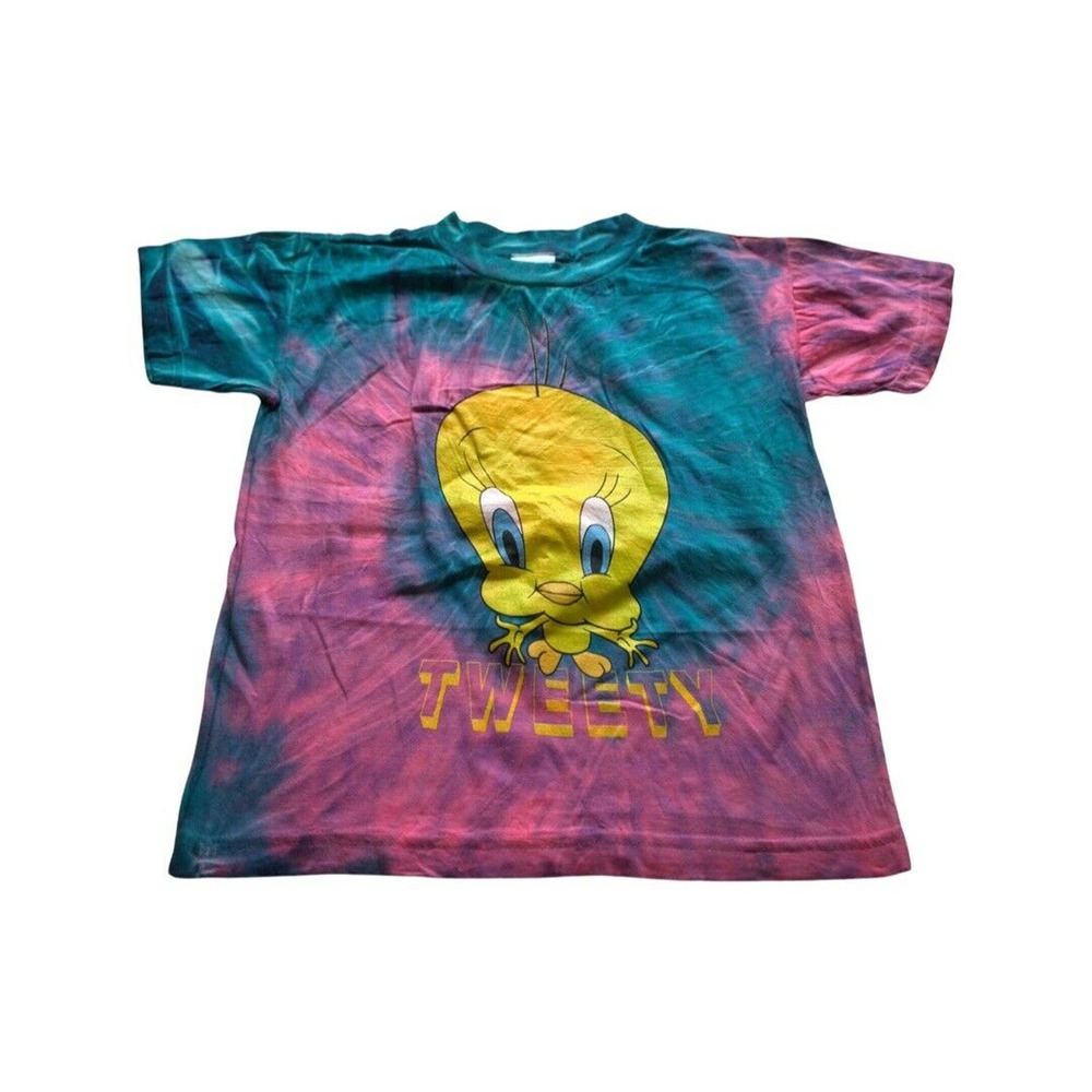 Vintage 90s 1998 Kids L Looney Tunes Cartoon Tweety Bird Shirt Tye Dye